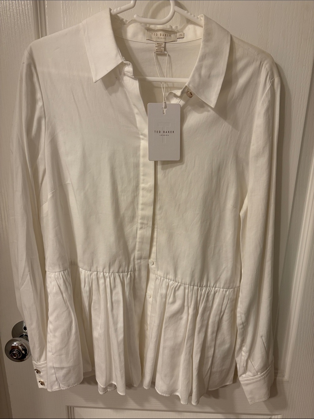 Ted Baker Cream Button-Front Peplum Hem Shirt